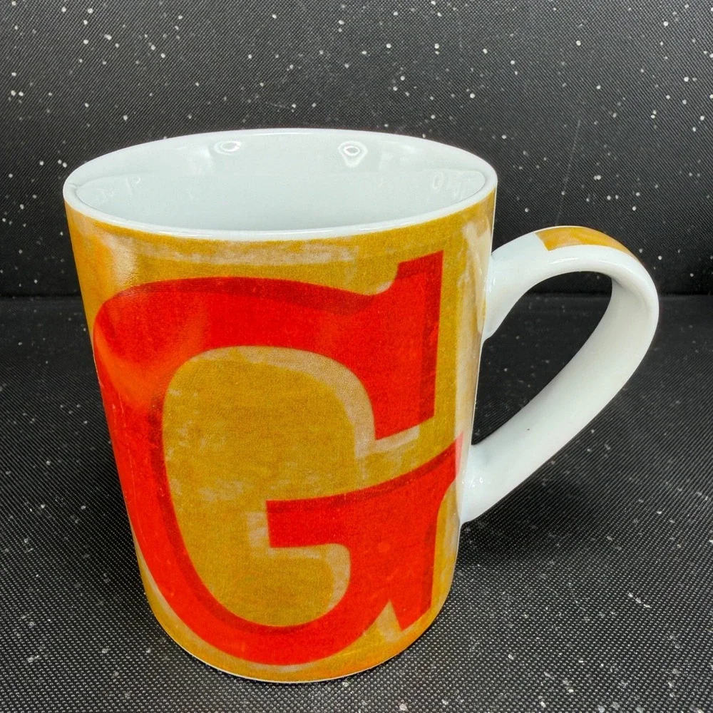 Pier 1 Porcelain Letter G Coffee Mug Red Yellow Orange Monogram Initial Cup